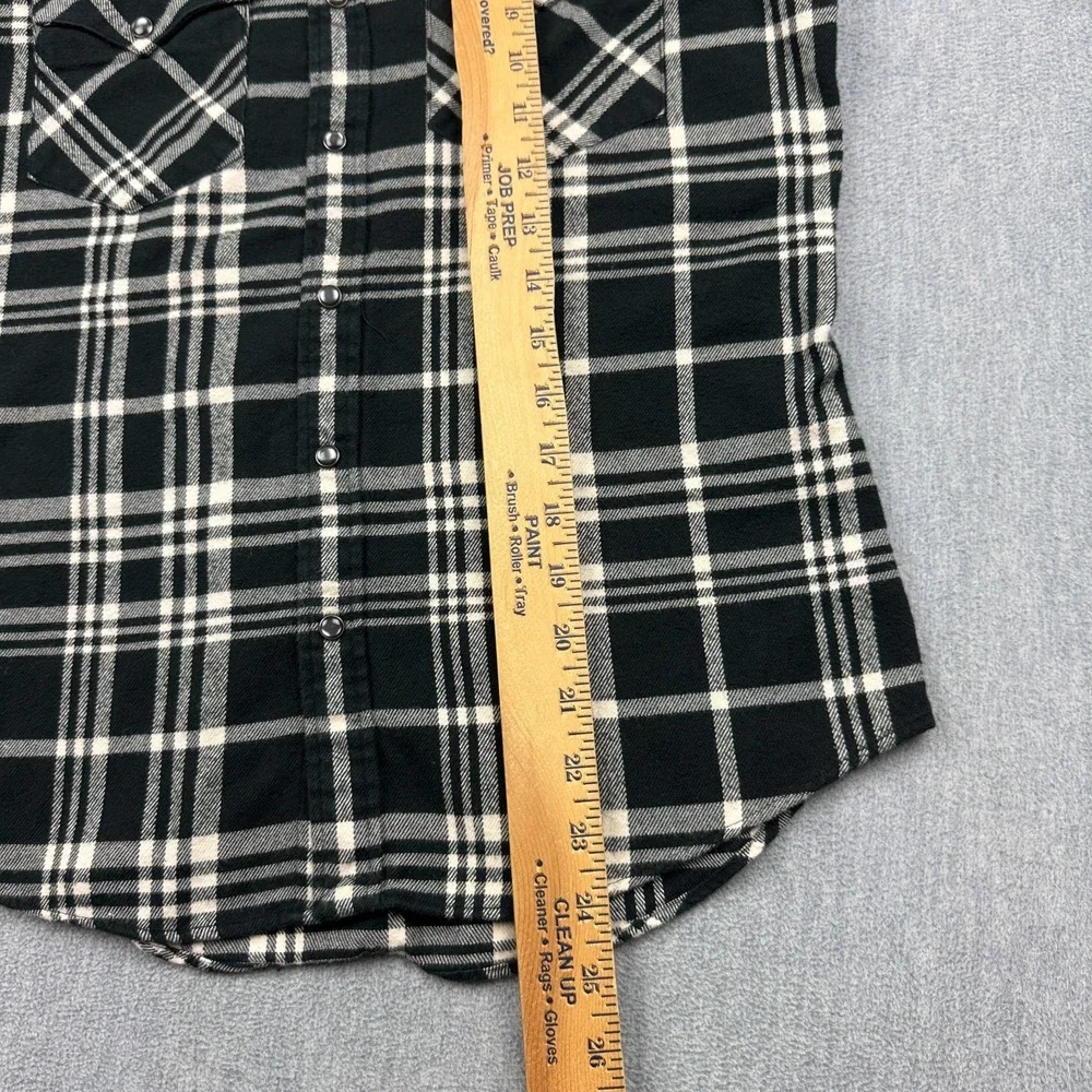 Ralph Lauren Shirt Womens 2 Black Plaid Snap Pearl Flannel Western Cowgirl Rodeo